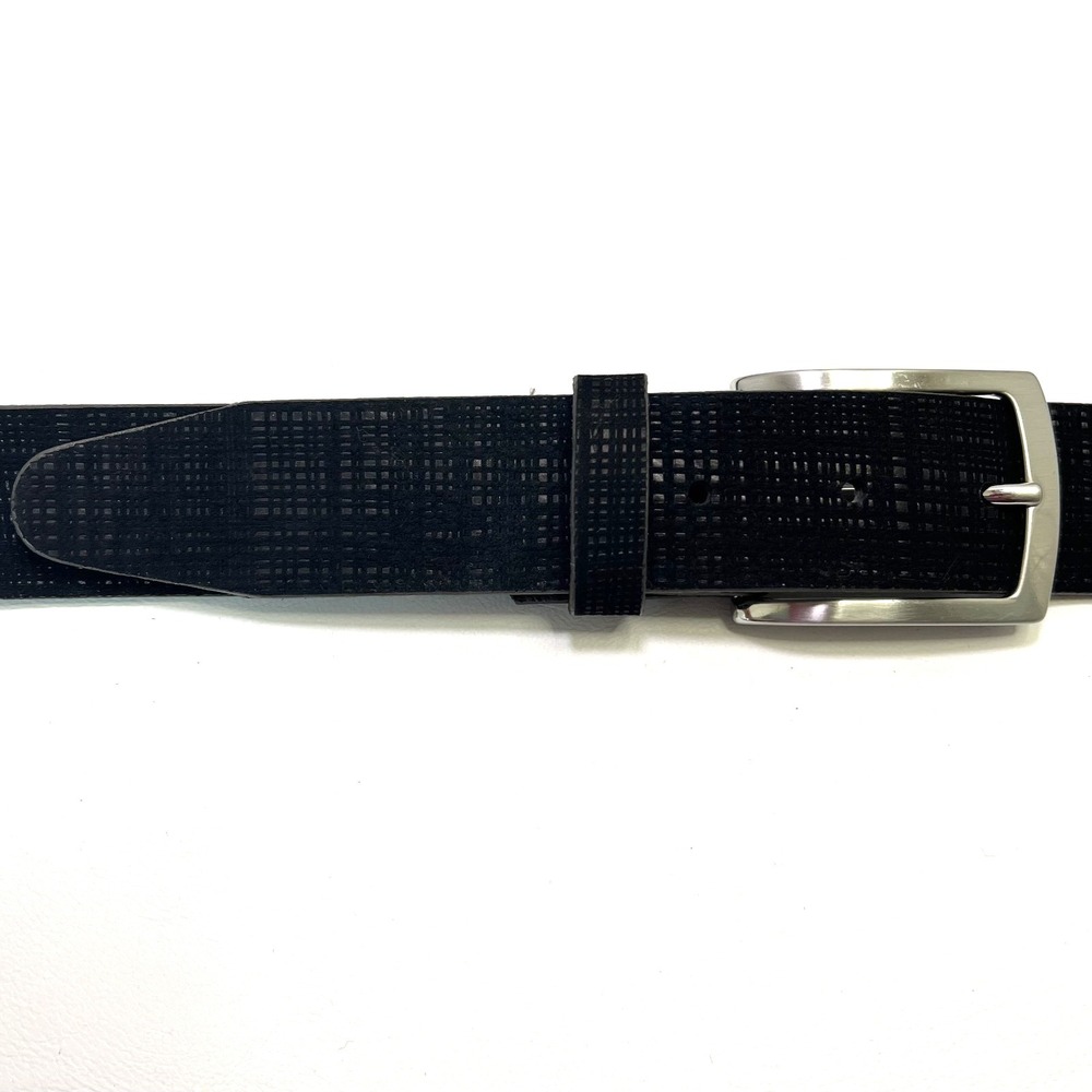 REMO TULLIANO Men Italian Leather Black Texture Belt 46 Silver Finish Buckle USA - Picture 2 of 8